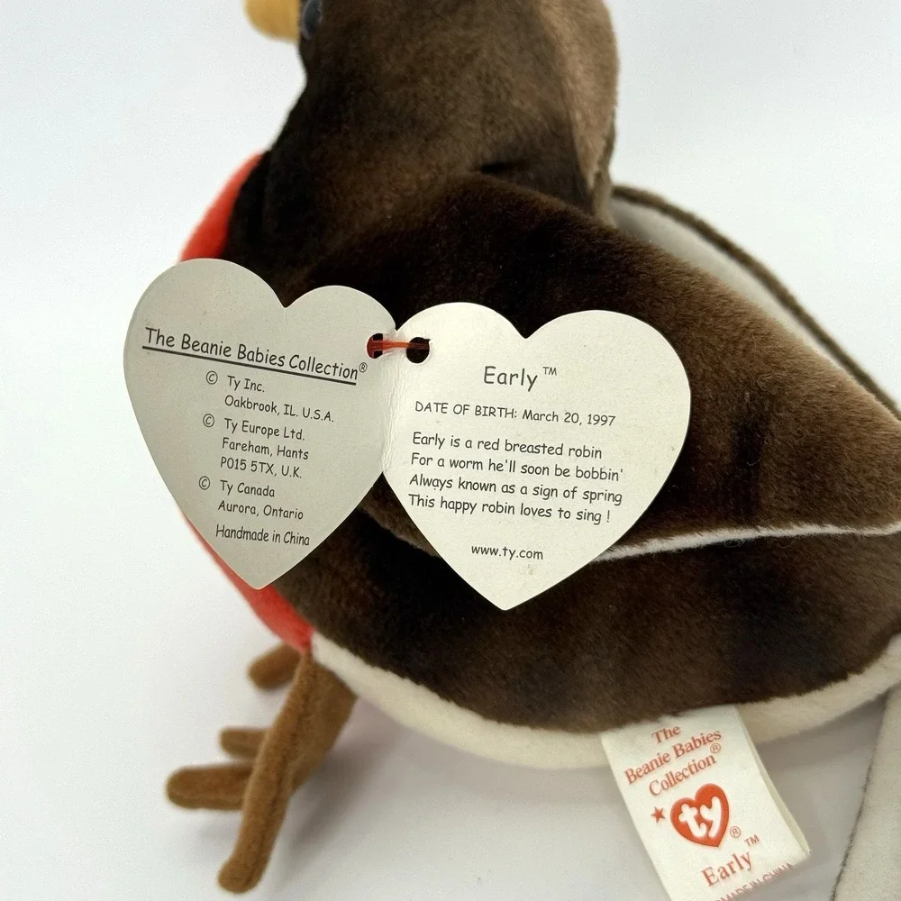 Ty Beanie Baby Early‎ the Robin Bird 1997 Red Breast Plush Toy w/ Tags Vintage